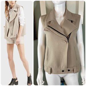 Topshop Beige/Gray Biker Moto Sleeveless Jacket Motorcycle Vest Women Size 2